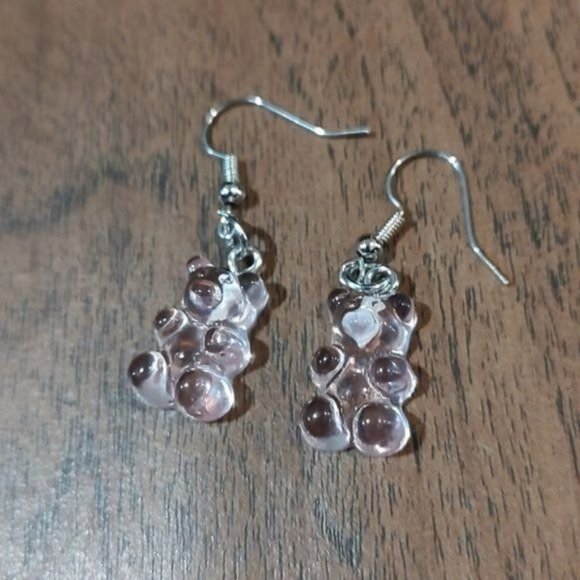 Jewelry - Handmade pink gummer bear earrings translucent dangle y2k